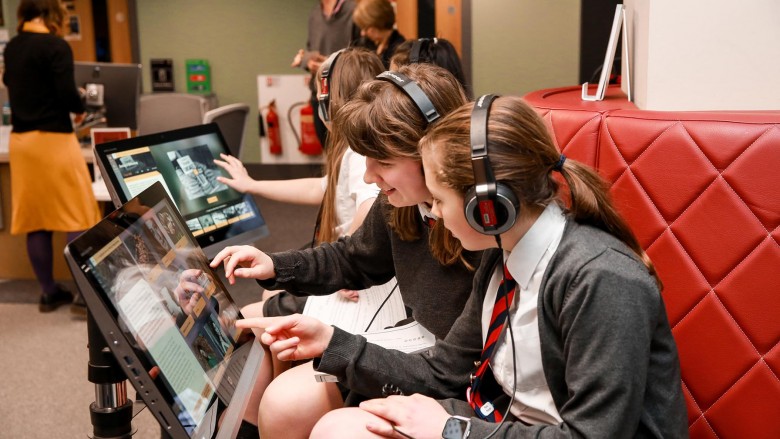 Pupils exploring archive film at Moving Image Archive Scotland