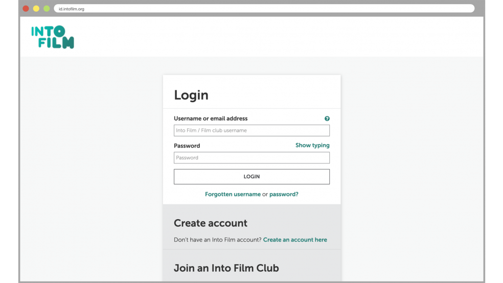 Login screen of Into Film