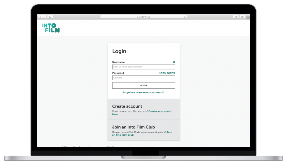 Login screen of Into Film