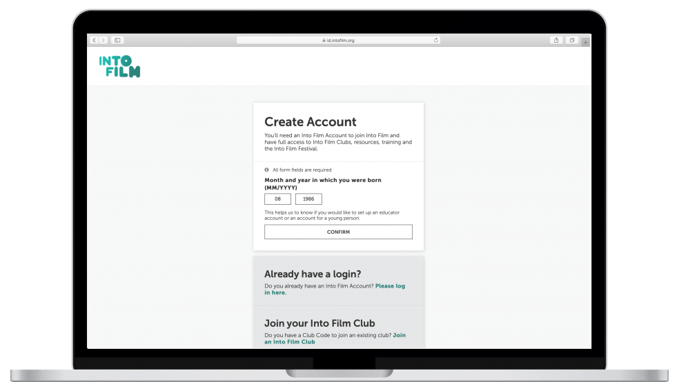 Create an account with MM YYYY filled in