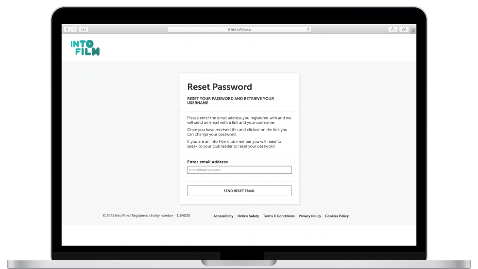 Reset password by entering email address