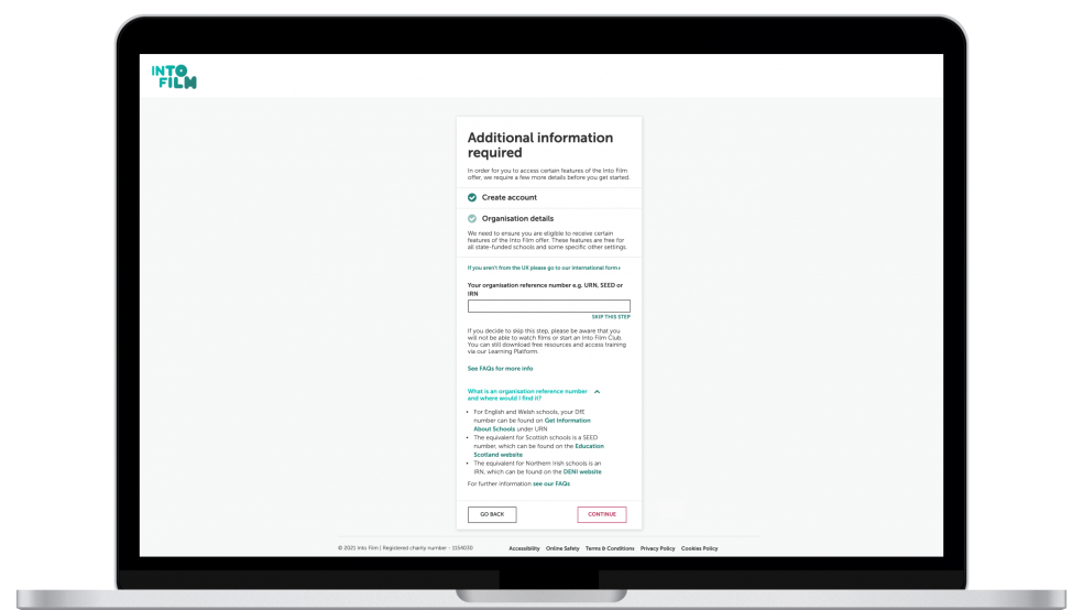 Sign up when a school is asked for a URN to confirm organisation