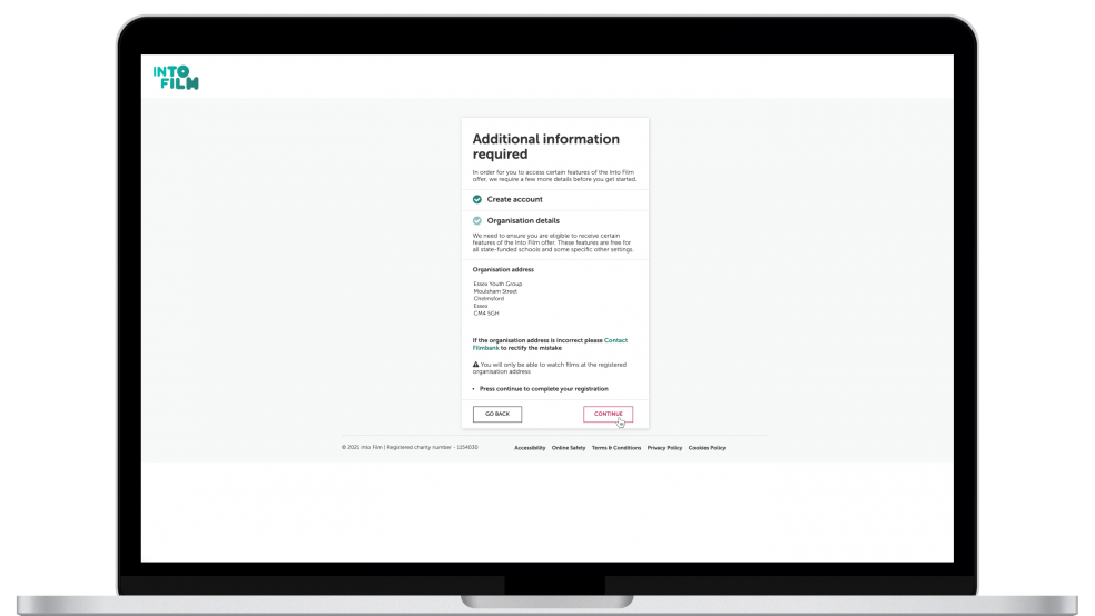 Sign up to show an organisation returned after entering PVSL