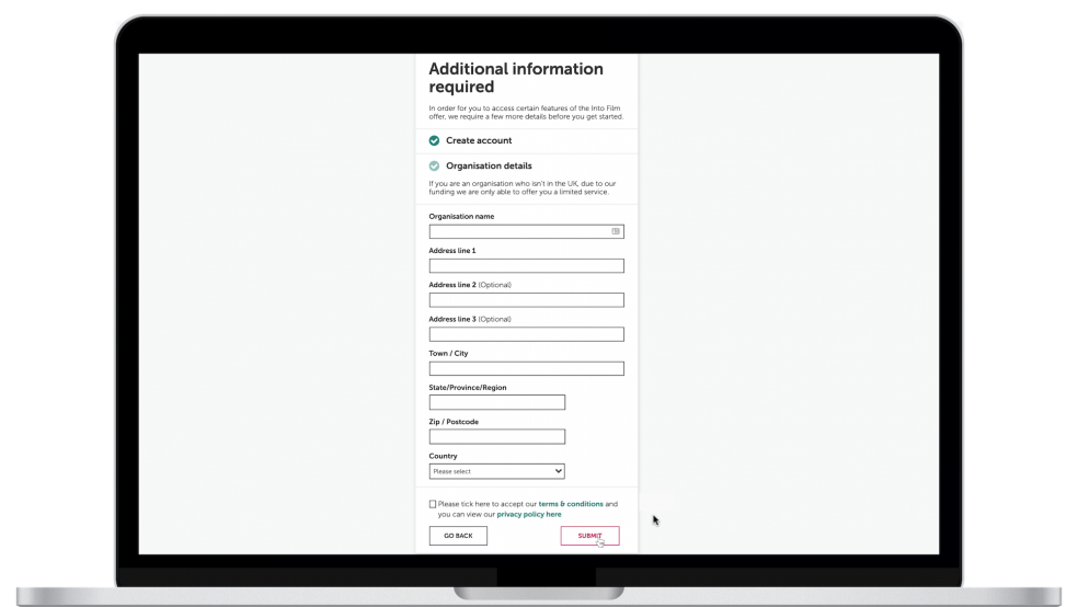 A form for non-uk users to sign up