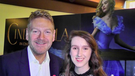 Kenneth Branagh with young reporter at the Cinderella premiere