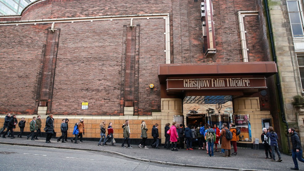 Getting a good shot of the audience entering the cinema