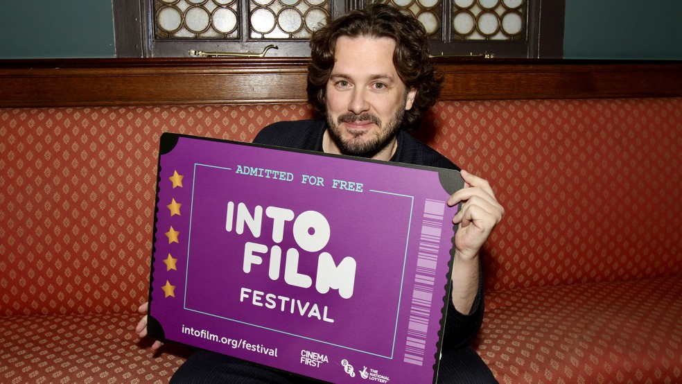 Edgar Wright with an Into Film sign