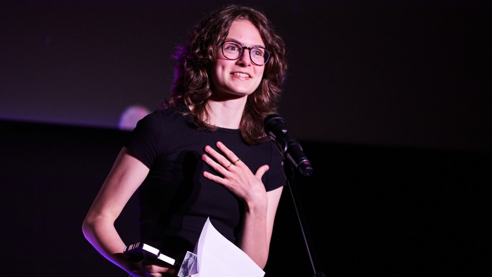 Best Film - 16-19 winner Freya gives her acceptance speech on stage