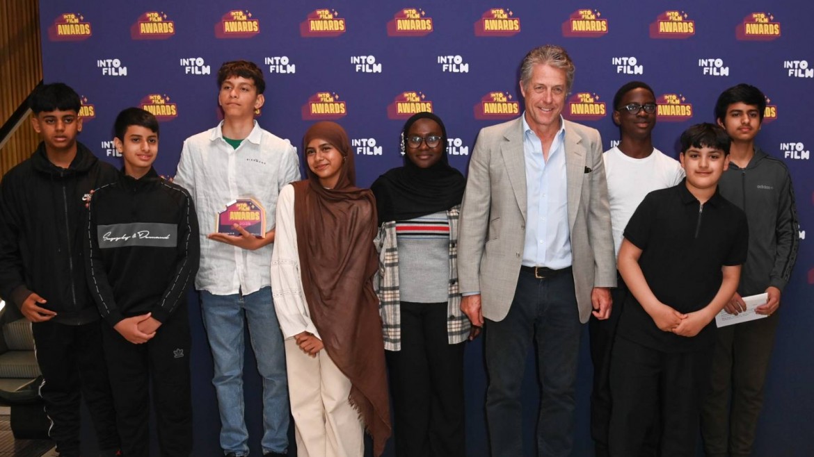'Animated Voices' filmmakers with Hugh Grant at the 2025 Into Film Awards