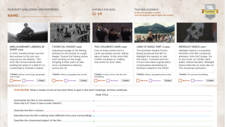 Film Buff Challenge: Archive activity sheets for 11-14 year olds. thumbnail