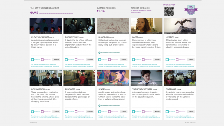A checklist of the short films in the Film Buff Challenge for ages 11-14. t