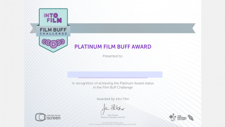 The Film Buff Challenge 2023 platinum certificate. thumbnail