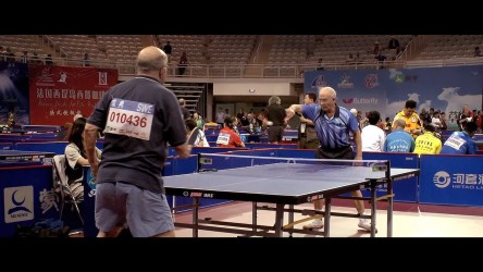 Les beats Rune Forsberg of Sweden, and we learn about Les from his family. 