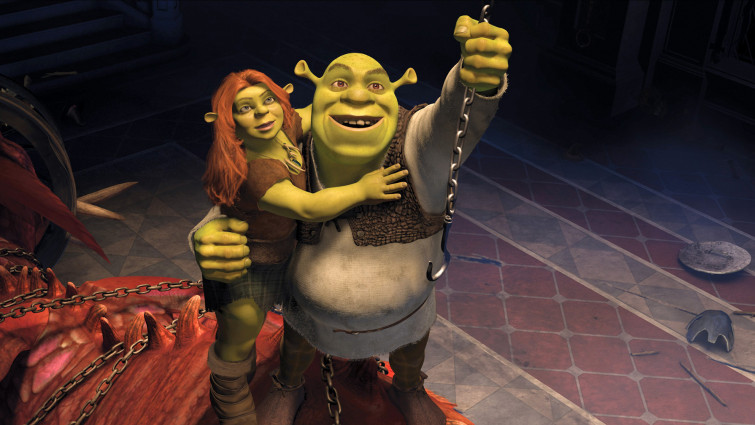 Shrek Helping Shrek Fiona And Donkey Running From Dragon