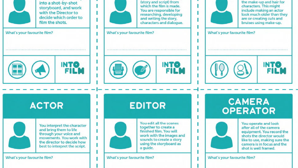 Job role cards to support Into Film Club members in their filmmaking projec