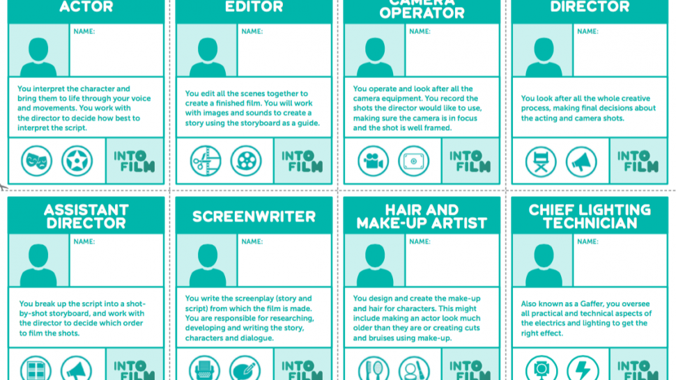 Laminable cards containing details of jobs in the film industry to support 